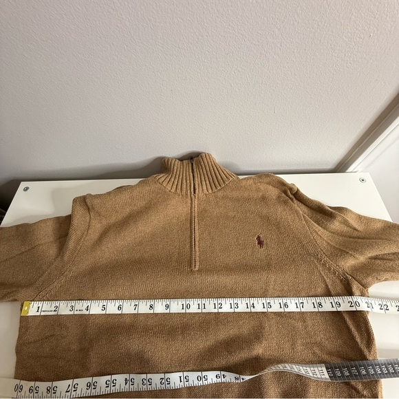 Polo by Ralph Lauren Men's Tan quarter zip sweater - 100% cotton - Medium - Picture 4 of 5